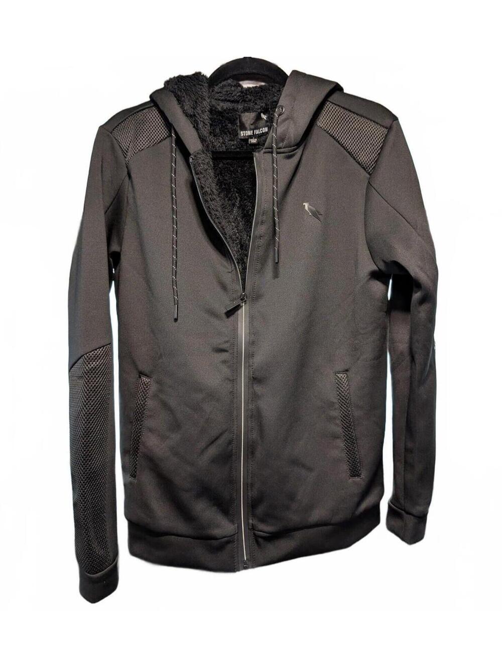 Stone Falcon Black Hooded Zip-Up Jacket with Sherpa Lining Size Small